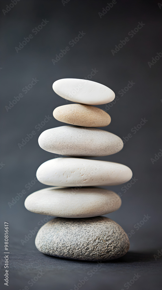 Poster a stack of smooth stones balanced elegantly in a harmonious arrangement against a dark background sh