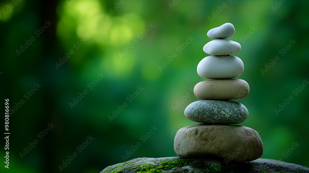 Poster a stack of smooth stones balancing harmoniously on top of each other evokes tranquility and balance 