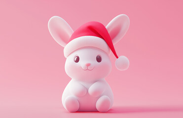 Hand drawn cartoon illustration of cute rabbit wearing Santa hat
