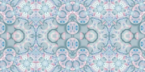Abstract Kaleidoscope Geometry Psychedelic Art Pastel Pink Blue White Pattern Background