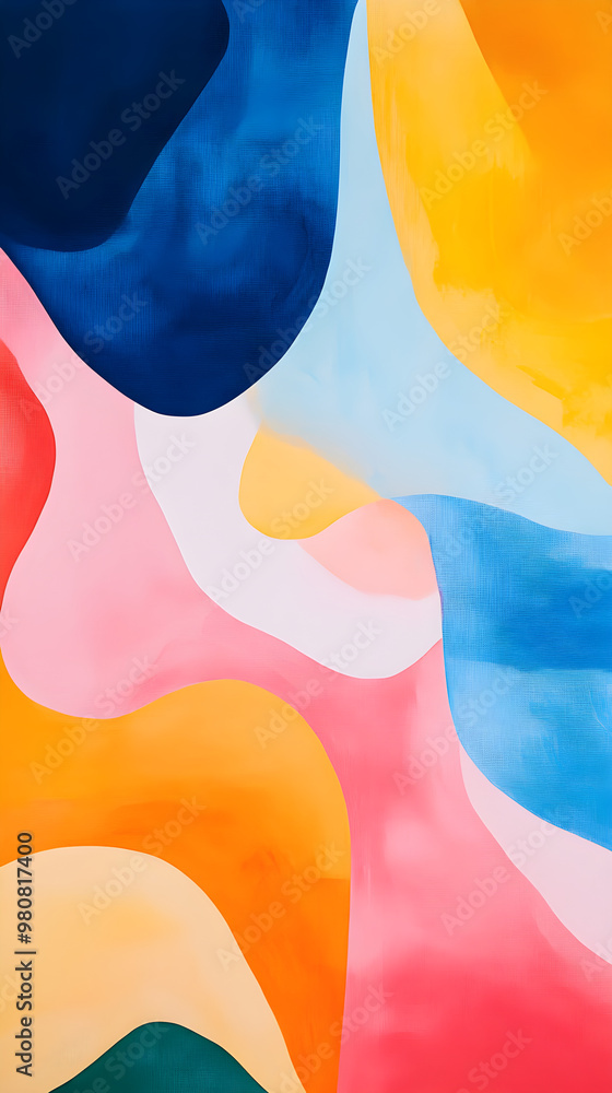 Poster abstract shapes flow harmoniously in vibrant colors, creating a sense of calm and creativity in a vi