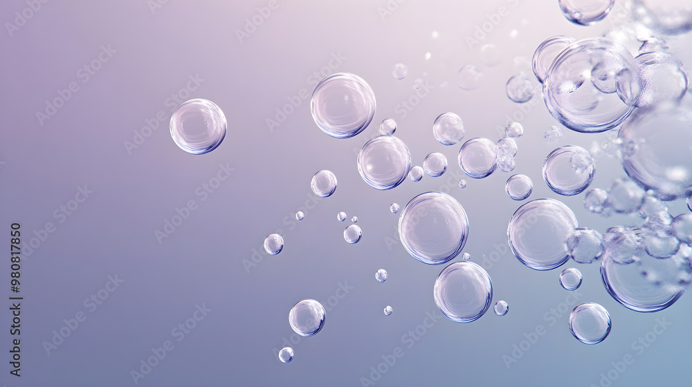 Poster minimalistic abstract bubbles float gracefully away in a soft gradient background, creating a tranqu