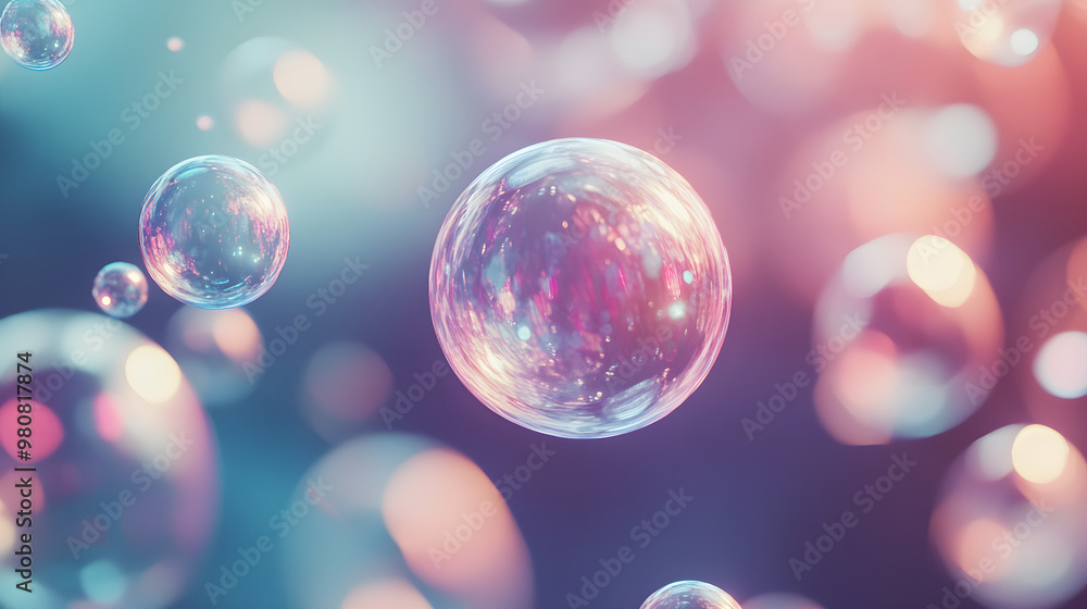 Poster minimalistic abstract bubbles float gracefully in a soft, dreamy background, creating a serene and e