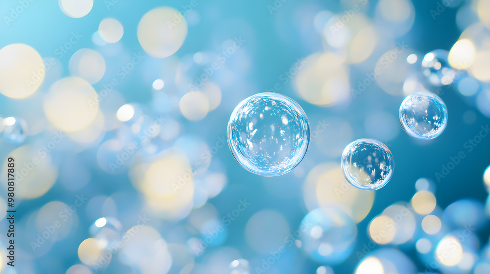 Poster floating bubbles create a minimalist and abstract atmosphere, with soft light reflections enhancing 
