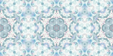 Abstract Kaleidoscope Geometry Psychedelic Art Pastel Pink Blue White Pattern Background