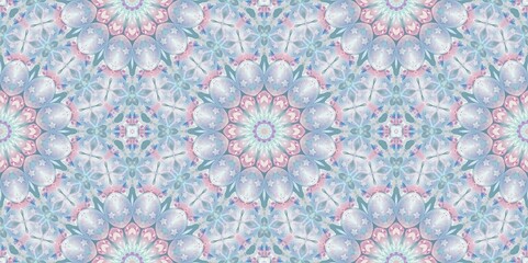 Abstract Kaleidoscope Geometry Psychedelic Art Pastel Pink Blue White Pattern Background