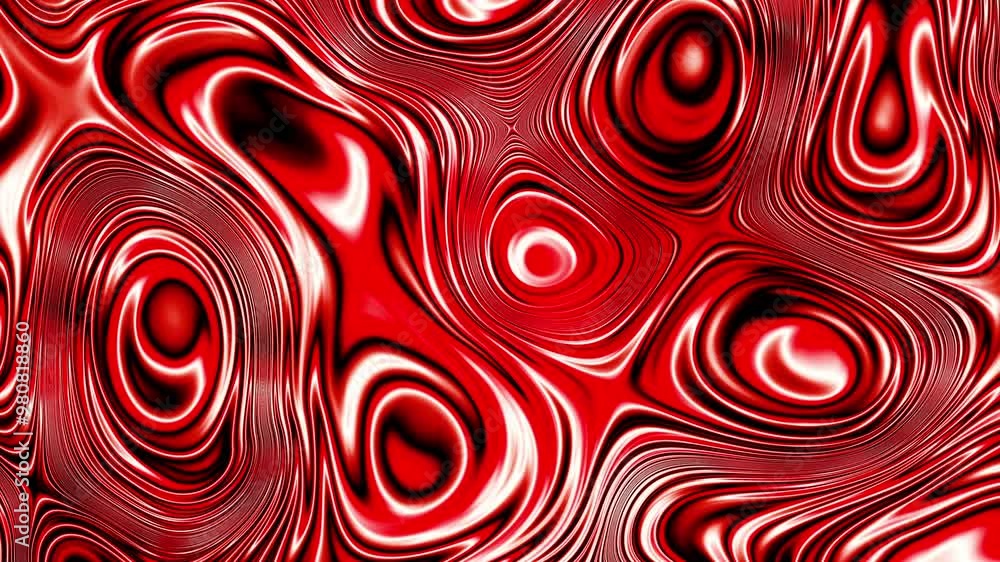 Poster Animated texture liquid background . Abstract looping red color pattern twist wavy shiny liquid animation