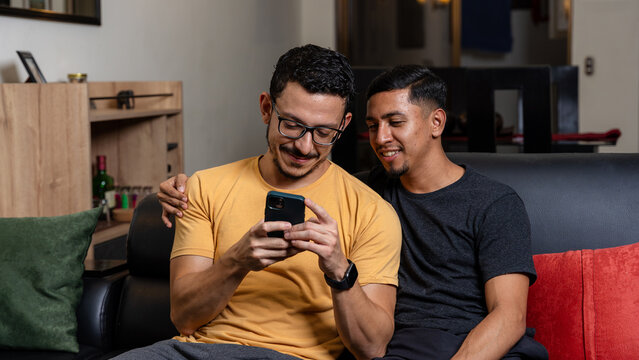 Gay couple enjoying time together at home