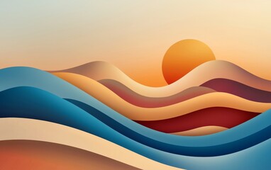 Abstract Desert Sunset, simplified shapes and colors capturing a desert sunset