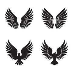 Fototapeta premium Bird wings silhouette set black color vector illustration