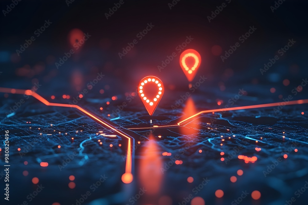 Poster plane path with location pins showcasing tourism route and flight navigation
