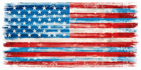 Vibrant red and blue striped vector background featuring watercolor brush strokes in patriotic colors, evoking a sense of American pride with a distressed, grungy texture.