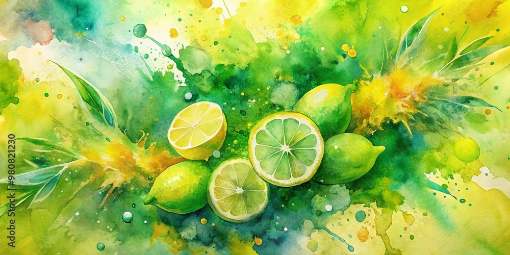 Poster vibrant lime and yellow hues merge in a mesmerizing watercolor abstract, creating a refreshing desig