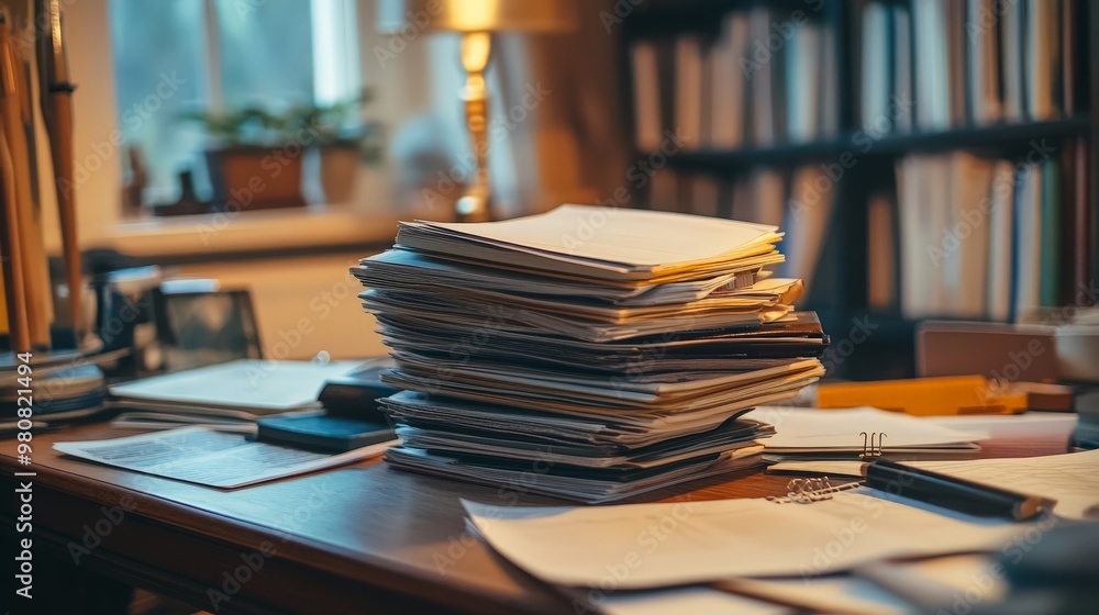 Poster depict a professor reviewing a stack of syllabi and preparing for the semester, with a calm and orga
