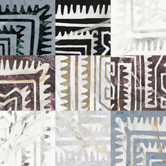 Obraz premium Creative patchwork pattern stone ceramic wallpaper design. White marble