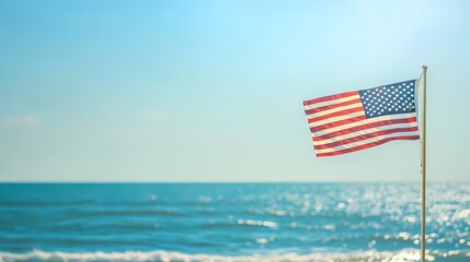 Fototapeta premium Waving American Flag and Blue Horizon.
