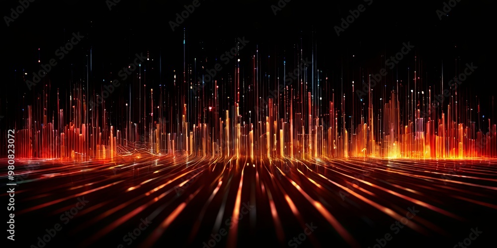 Poster a colorful cityscape with a blue line running through it