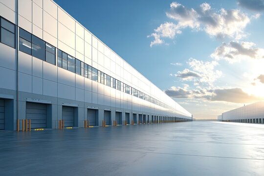 Modern logistics warehouse building architecture loading dock.