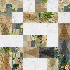 Creative patchwork pattern stone ceramic wallpaper design. White marble