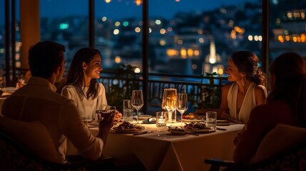 Experience fine dining at a rooftop restaurant, offering panoramic city views, exquisite cuisine, and a romantic ambiance under the stars.