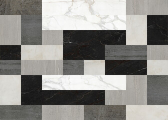 Creative patchwork pattern stone ceramic wallpaper design. White marble