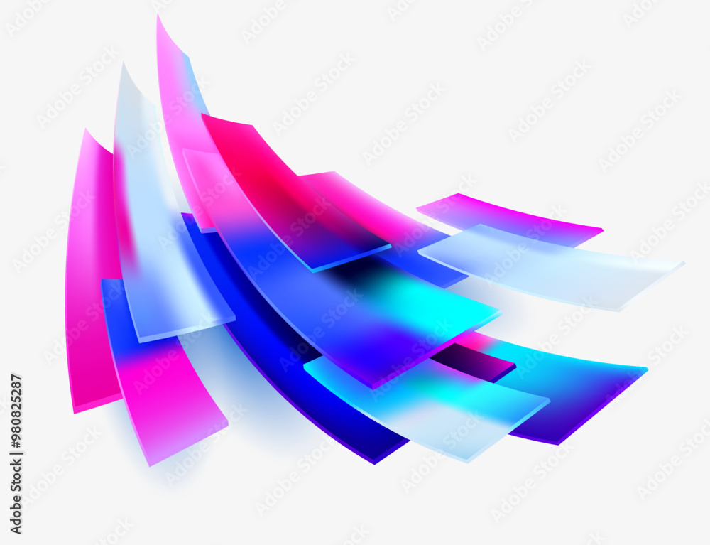 Poster 3d color squares and rectangles in glass morphism style. transparent frame for text with geometric s