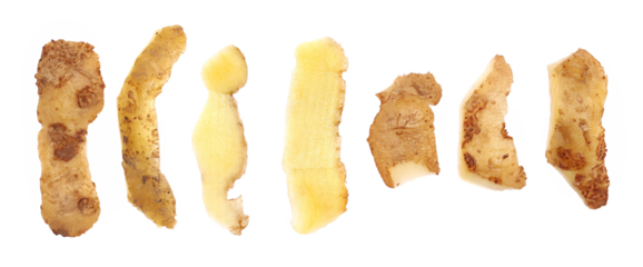 Potato peel set isolated on white background, top view