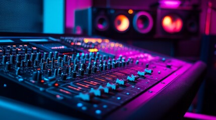 A black sound board with a purple background