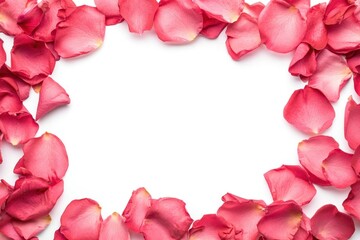 Flying rose petals frame background flower arrangement.