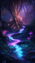 Fototapeta premium A magical forest where trees of light cast a gentle glow