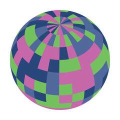 This colorful globe features an abstract design with geometric patterns in pink, green, and blue. The vibrant colors create an engaging representation of global themes.