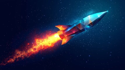 A rocket as a starry sky or cosmic scene formed by points, lines, and shapes that mimic planets, stars, and the universe. The illustration is related to business.