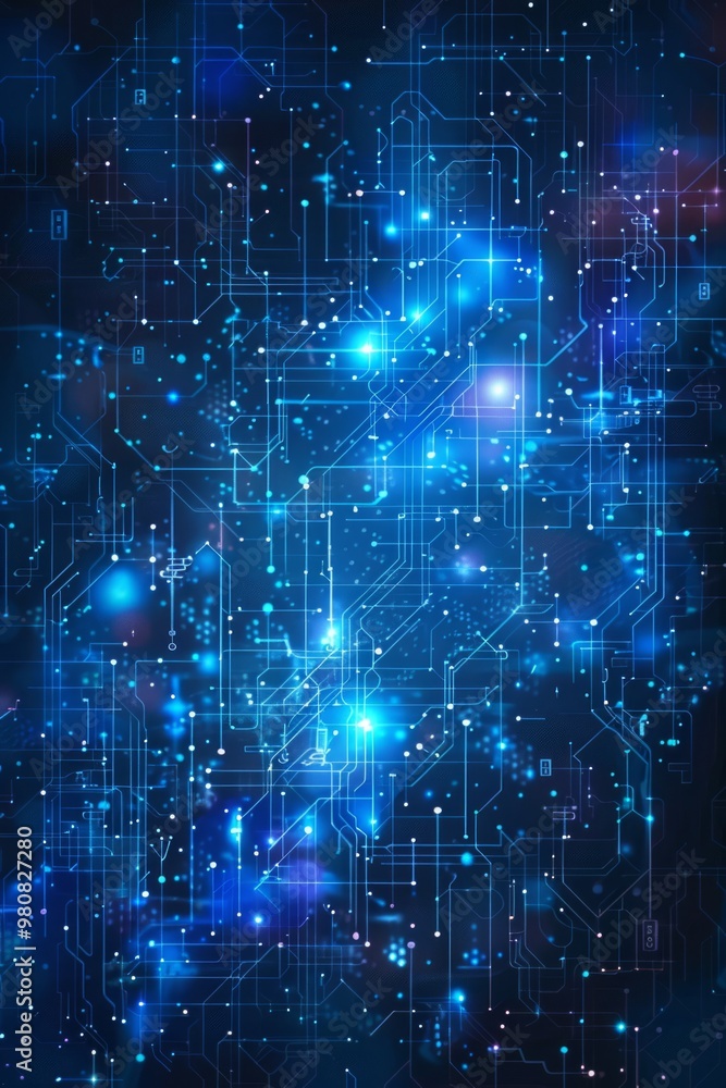 Poster abstract digital background with glowing blue lights and circuit patterns, ideal for technology and 