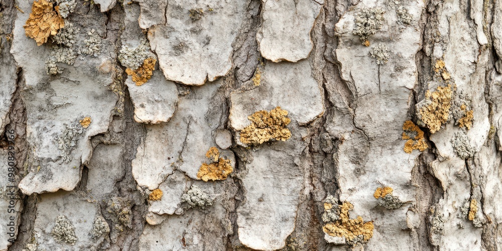 Aufkleber close-up of a textured tree bark with lichen growth.