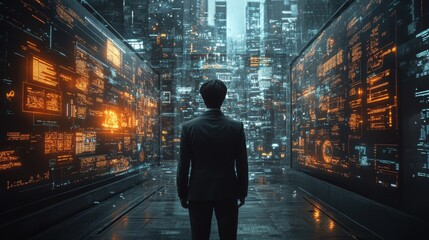 business technology internet and network concept virtual screen of the future and sees the inscription business transformation