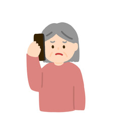 電話で困っているおばあさんのイラスト