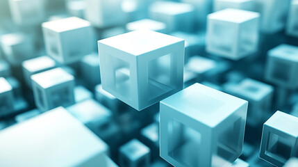 Obraz premium Abstract 3D representation of floating cubes, symbolizing technology and innovation in a digital environment.