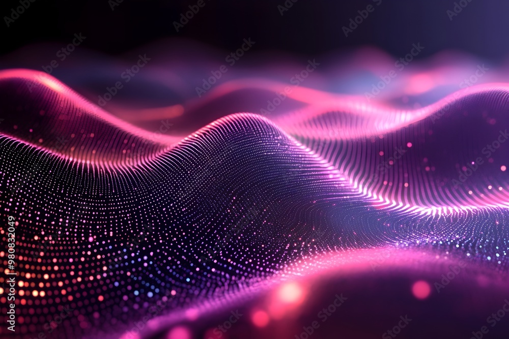 Poster futuristic digital data network visualization with fluid wave like motion