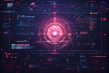 Futuristic HUD Interface Grid with Digital Screen Display and Electronic Line Pattern