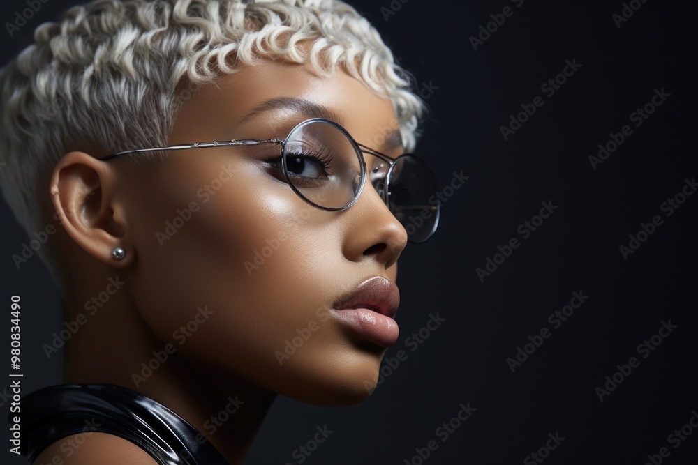 Wall mural young woman portrait glasses looking.