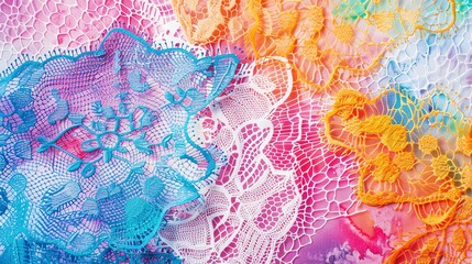 Obraz premium Lace doilies in shades of white, blue and yellow laid on colorful painted paper.