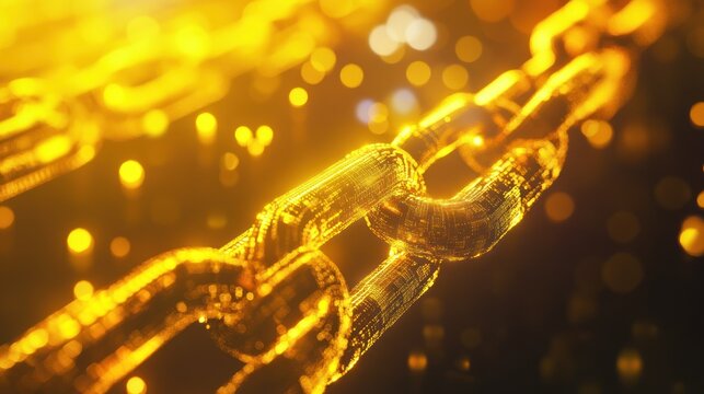 Golden illuminated chain, representing security in  tech
