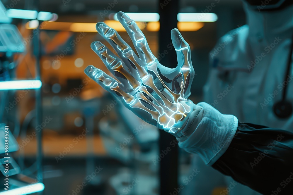 Aufkleber futuristic robotic hand with glowing circuitry, showcasing advanced technology and innovation in art