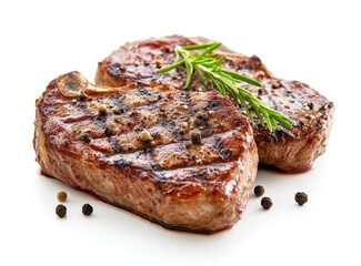 Grilled steak with rosemary garnish