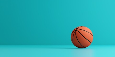 Fototapeta premium A basketball is sitting on a blue background. The ball is orange and has a black stripe. The blue background gives the image a calm and peaceful mood