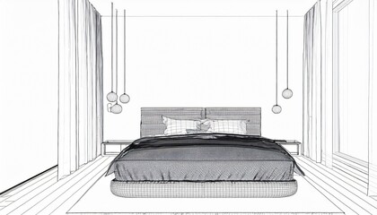Blueprint drawing of bedroom interior design plans