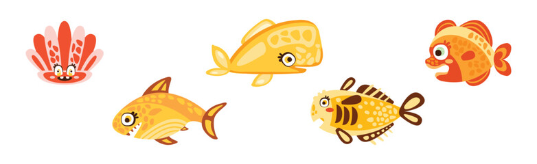 Sea Mammal and Underwater Cute Animal Swim in Ocean Vector Set