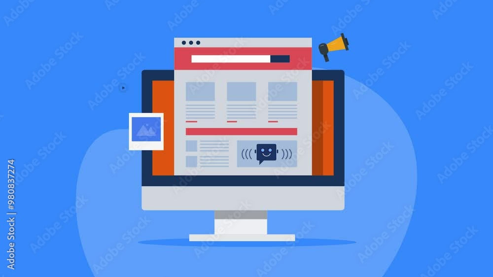 Poster creating blogpost or website content with ai technology, intelligent marketing chatbot assistant for