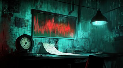 "Mysterious Sound Analysis Room with Green Lighting"