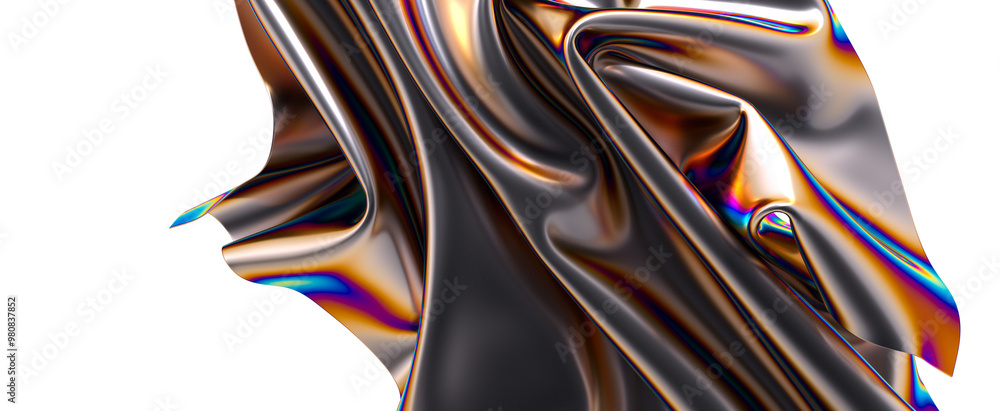 Poster Shimmering iridescent fabric drapes creating a captivating abstract design